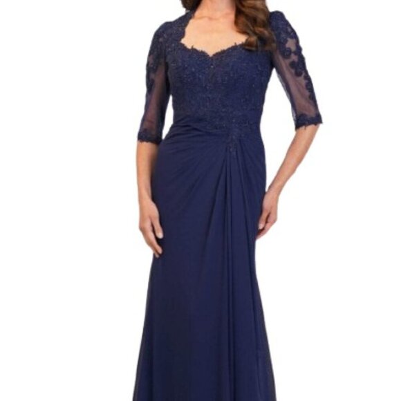 NWT Rina di Montella RD3132 Chiffon Mother of the Bride Dress Navy Size 16